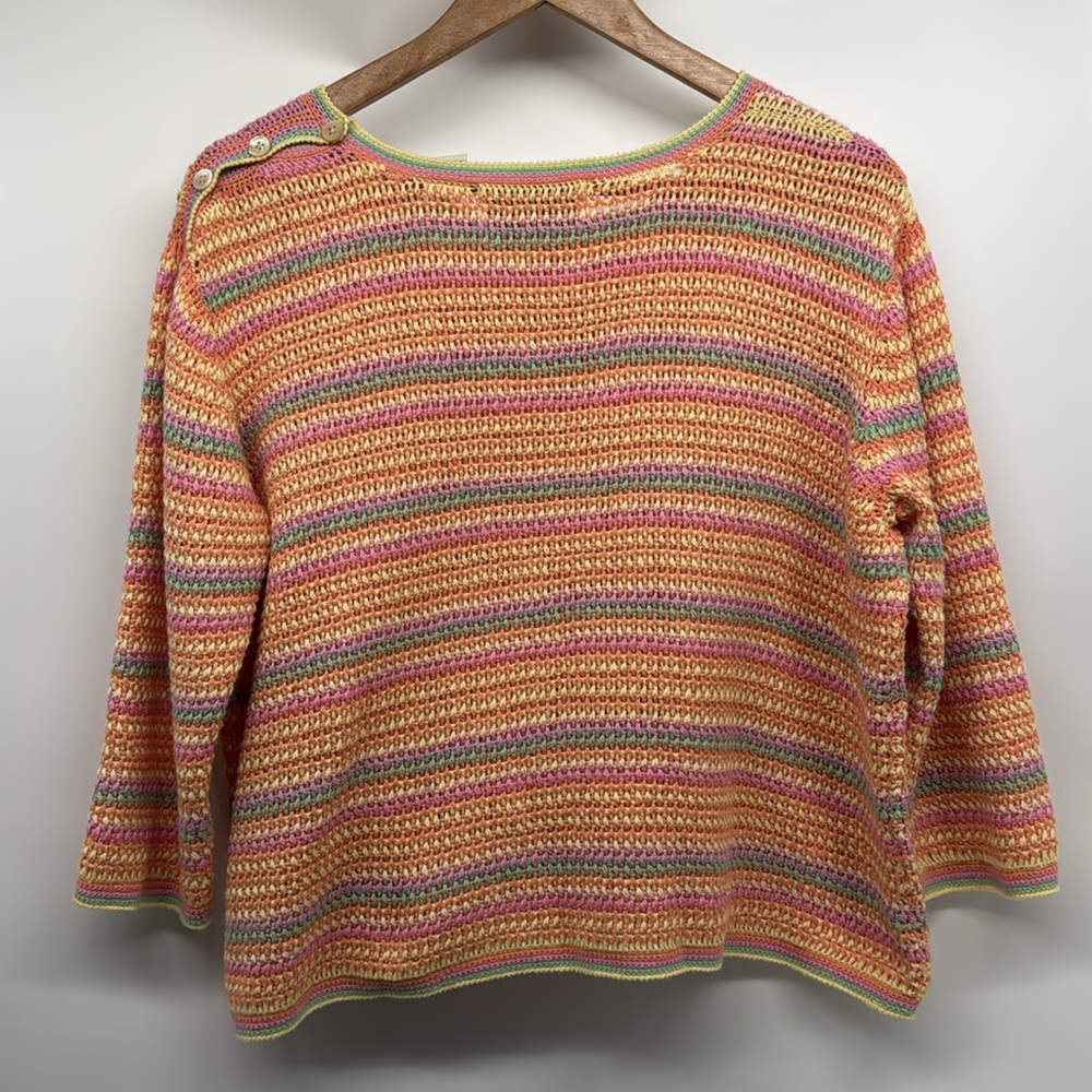 ORVIS Crewneck Ramie/Cotton‎ Open-Knit Sweater Pastel Multi-Color Stripes Sz XL - Picture 7 of 8